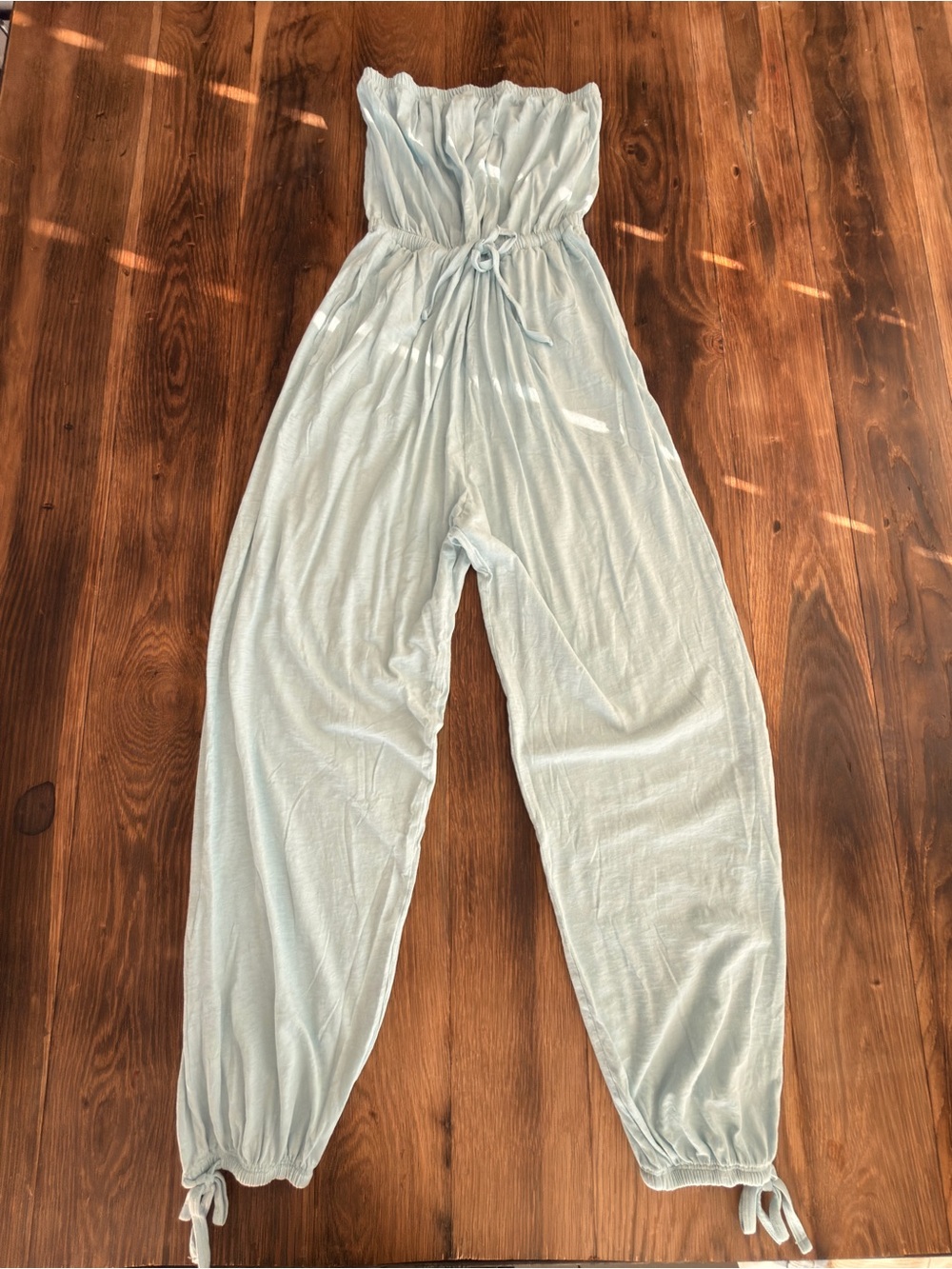 American Eagle Outfitters Light Blue Strapless Wide-Leg Jumpsuit
